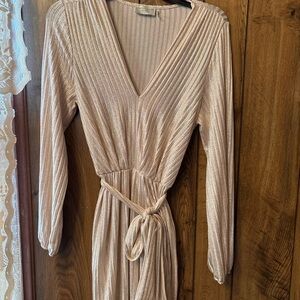 Dress Forum Shimmering Cream Long Sleeve Dress